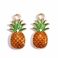 Golden pineapple charm pendants with orange enamel and green leaves for jewelry making - Small Pineapple