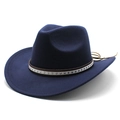 Navy blue felt fedora hat with star studded leather band and wide brim design - M (56-58cm) / Navy Blue