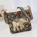 Ethnic style canvas crossbody bag featuring colorful elephant embroidery and woven strap - Colorful Elephant