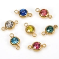 Golden stainless steel round crystal charm pendants with double loops for DIY jewelry - 10pcs/Pack / Random Mixed