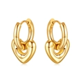 Elegant gold-plated stainless steel hoop earrings with 3D heart-shaped pendants - Large Gold Heart