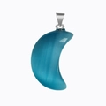 Blue cat eye stone crescent moon pendant with silver bail for jewelry making - Sky Blue Cat's Eye