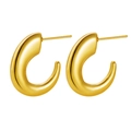 Polished gold-plated stainless steel C-shape chunky hoop earrings for women - Glossy C-Shaped Puffy Hoop