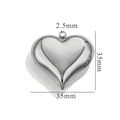 Polished silver heart pendant in 35mm size with 2.5mm hole for DIY jewelry making - 35mm / Steel