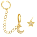 Elegant gold asymmetrical butterfly earring set with moon and star zircon stud charms - Moon