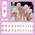 Detail of pink gradient press-on nails with purple French tips and aurora glitter - Z357 Aurora Drop Diamond (Glue Style)
