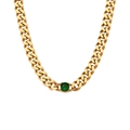 Cuban link necklace in 18K gold plated stainless steel featuring a green zircon stone - Necklace-Green Zirconia