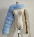 Detail of light blue faux fox fur shawl with segmented stitching and plush texture - Sky Blue