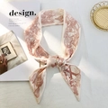 Elegant cream and reddish-brown silk-feel skinny scarf with vintage floral letter prints - Style X (Off-White/Red-Brown Vintage Illustration)