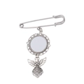 Vintage silver butterfly bow brooch with pearl wreath and customizable photo tray charm - Angel Single Round Charm Pin Brooch