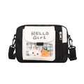 Borsa a tracolla carina in tela da donna con finestra trasparente e stampa Hello Girl - Nero