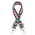 Detail of adjustable 3.8cm wide woven bag strap with geometric diamond patterns and gold hooks - 3.8CM / Pink Black Green (Gold Buckle)
