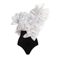 One-piece swimsuit with white oversized ruffles and black bottom in contrast design - S / Swimwear