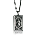 Vintage black stainless steel tarot necklace featuring The World card rectangular pendant - WORLD / Black