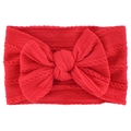 Red jacquard nylon baby headband with a soft large bow on a clean white background - Red