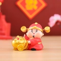 Cute Fortune God ornament in red robe with gold treasure basin for festive desk decor - Caishen Treasure Basin