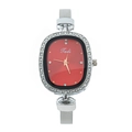 Orologio quarzo donna con quadrante ovale rosso, castone di strass e cinturino in maglia - Rosso