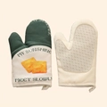 Green and cream insulated oven mitts with silicone grip and My Sunshine graphics - Dark Green Bread With Silicone-1Pair