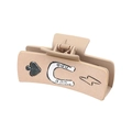 Matte beige hair claw clip with black spade, silver horseshoe, and lightning bolt patterns - 90027-Spade and Horseshoe