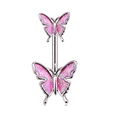 Piercing de ombligo en acero quirúrgico con dos mariposas rosas con purpurina - Estilo Doble Mariposa con Purpurina Rosa (款式二十)