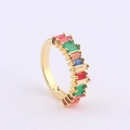 Golden ring with multi-colored rectangular crystals featuring a rainbow gemstone arrangement - US 6 / Style 2 (Full Eternity)