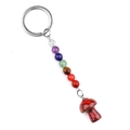 Red mushroom keychain with colorful natural crystal stone beads and silver ring - Red Jasper