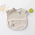 Waterproof baby bib with wings and vintage olive branch print in warm beige color - Pu No-wash Bib - Mi Ganlan / One Size