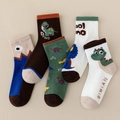 Set of five dinosaur-themed children's crew socks in diverse colors and patterns - Cool Dino Tablet / 3-5 Years (Feet length 13-15cm)
