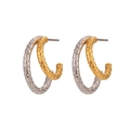 Minimalistische C-vormige dubbellaagse oorringen in goud en zilver met hamerslag - Onregelmatige Dubbellaagse Kleine Ring - Goud Zilver Tweekleurig