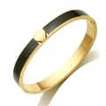 Golden stainless steel bangle with black enamel inlay and engraved Roman numerals - Gold Color Black Enamel Bangle
