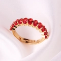 Adjustable gold plated copper ring featuring oval cut red cubic zirconia stones - Adjustable Open / Red Zirconia