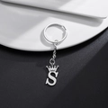 Silver stainless steel crown letter S keychain pendant on a monochrome background - Letter S Crown Style (S)