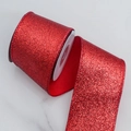 Sparkling red glitter Christmas ribbon on white spool for holiday gift wrapping decoration - 6.3cm / Red