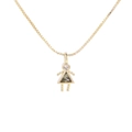 Gold girl charm pendant with dark green triangular gemstone and clear zircon accent - Girl-August