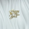 Golden mirror acrylic cake topper with Happy New Year text and snowflake patterns - Happy New Year D Gold