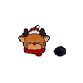 Cartoon reindeer enamel pin with red Christmas hat and scarf for festive decoration - Reindeer