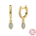 Golden S925 sterling silver hoop earrings with marquise-cut white cubic zirconia - Marquise Zirconia Dangle Hoop / Gold Marquise (EQE52-G)