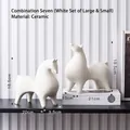 White ceramic abstract animal sculpture set with matte finish for modern office shelf decor - Small Round Horse Set 7 (White S+White L)