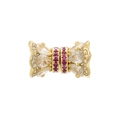 Macro shot of gold-plated barrel bead with pink and white cubic zirconia for jewelry DIY - VZ409 Gold Rose Red Zircon