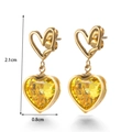 Golden heart earrings with yellow zircon crystals and 2.1cm height dimension - Gold Yellow Rhinestone Heart Stud Style (ER-1122)