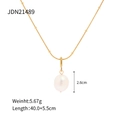 Detail of 18K gold stainless steel chain with a white pearl pendant and dimensions - White Artificial Pearl Pendant (JDN21489)