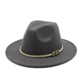 Detail of dark grey fedora hat with woven rope band and vintage gold patterned beads - Dark Gray