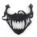 Matte black Halloween half-face fang mask with skeletal texture and elastic straps - Nue (Black)