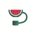 Watermelon shaped silicone straw cap cover with green strap for dust protection - Watermelon