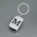 Polished silver stainless steel keychain with hollow capital letter M rectangular tag - Polished Alphabet Letter M
