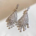 Elegant silver zircon tassel earrings with crystal water drop pendants for weddings - Silver (Silver Pin)