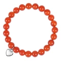 Red agate beaded bracelet with silver heart charm on white background for women - Red Agate Bracelet