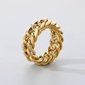 Anillo de cadena de eslabones cubanos dobles en acero de titanio chapado en oro 18K - US 8 / Color Dorado(KR101920-KFC)
