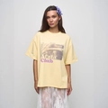 Oversized pale yellow cotton t-shirt with vintage Paris graphic print and drop shoulders - S / Yellow