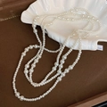 Elegant multi-layered cream pearl necklace with gradient bead sizes in shell tray - 28# Necklace-White Large/Medium/Small Gradient Multi-layer Beads